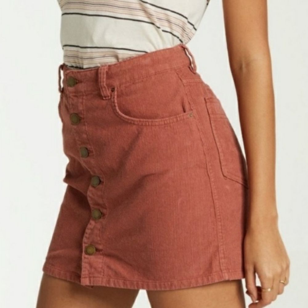 BILLABONG Good Life Rust Orange Corduroy Button Front Mini Skirt Size 2 / 25 - Picture 2 of 14